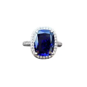 Gorgeous Halo Cushion Cut Blue Sapphire Engagement