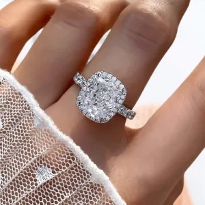 Gorgeous Halo Cushion Cut Simulated Diamond Engagement Ring