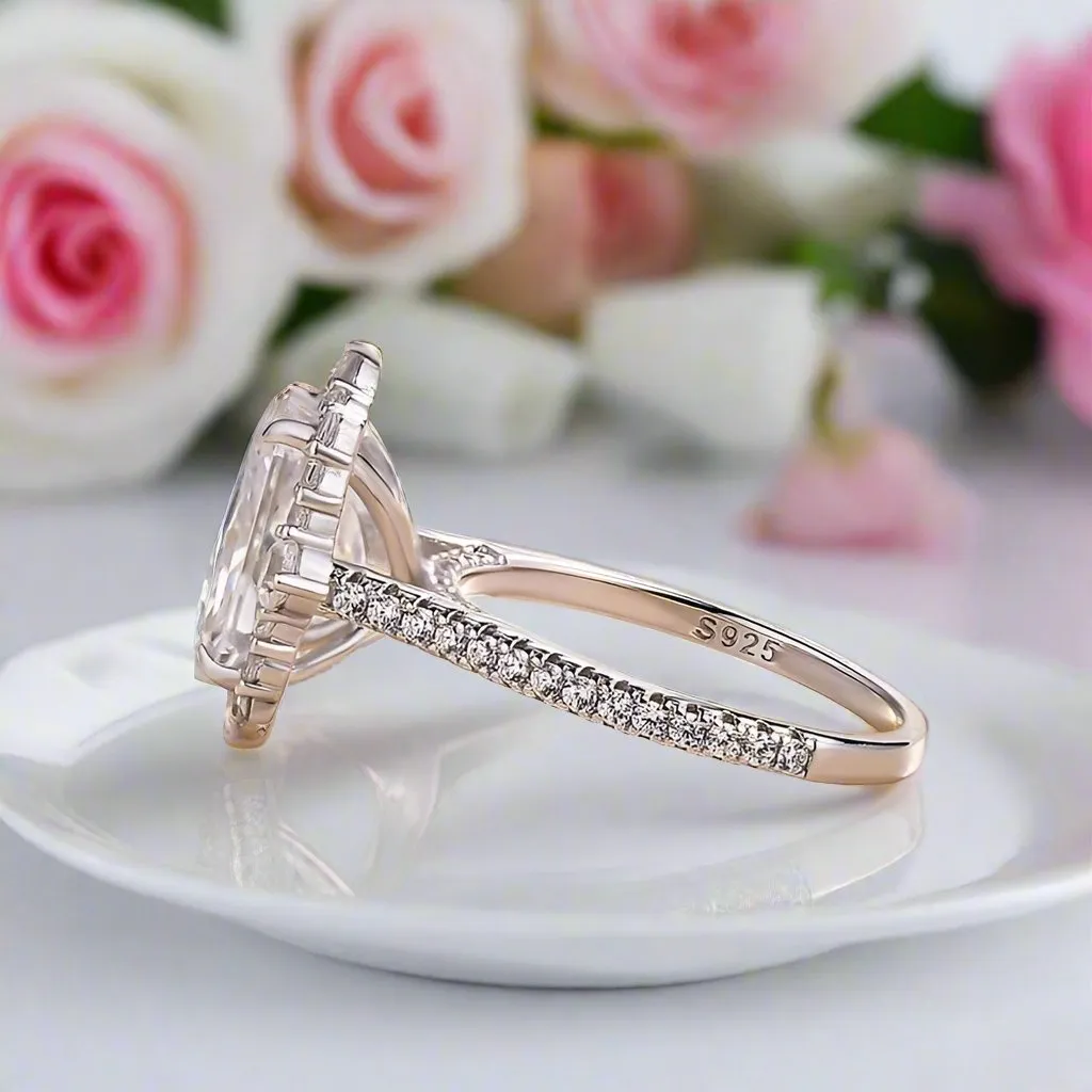 Gorgeous Halo Radiant Cut Simulated Diamond Engagement Ring