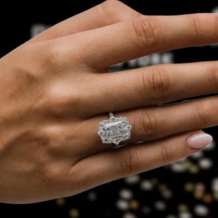 Gorgeous Halo Radiant Cut Simulated Diamond Engagement Ring
