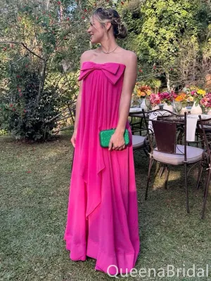Gorgeous Hot Pink A-line Strapless Long Prom Dresses ,WGP1633
