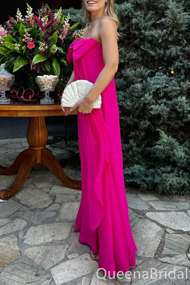 Gorgeous Hot Pink A-line Strapless Long Prom Dresses ,WGP1633