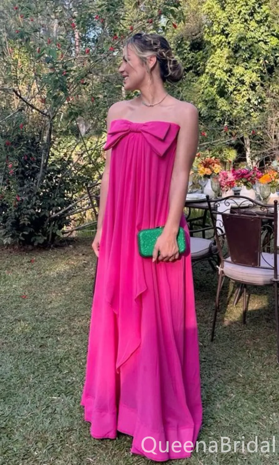 Gorgeous Hot Pink A-line Strapless Long Prom Dresses ,WGP1633