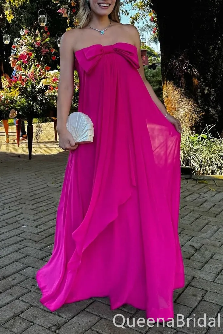 Gorgeous Hot Pink A-line Strapless Long Prom Dresses ,WGP1633