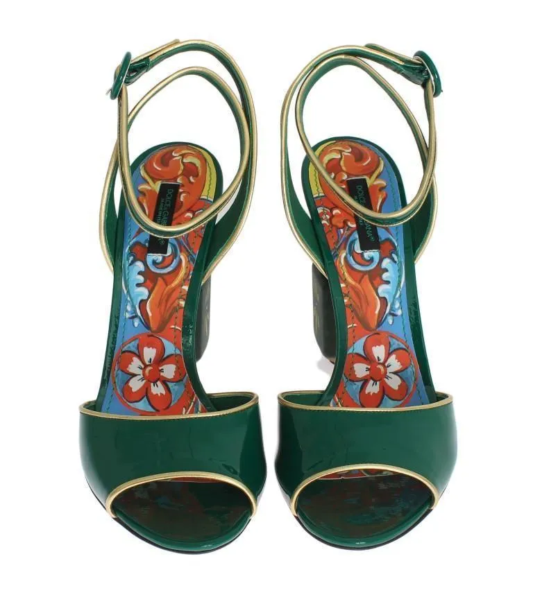 Green Leather Handpainted Shoes