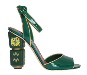 Green Leather Handpainted Shoes