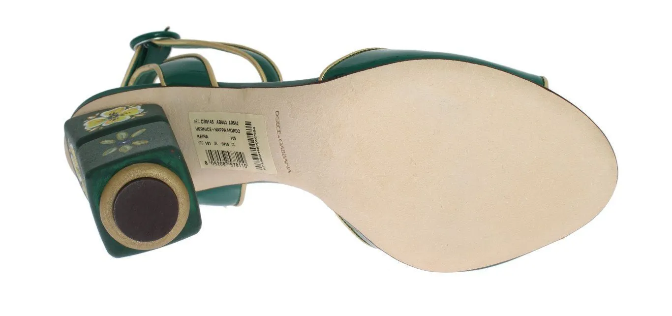 Green Leather Handpainted Shoes