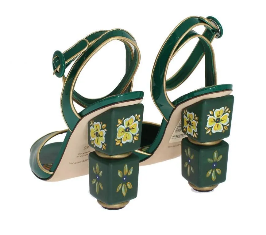 Green Leather Handpainted Shoes