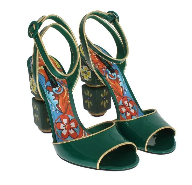 Green Leather Handpainted Shoes