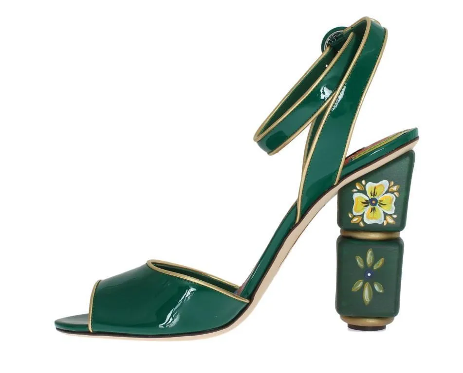 Green Leather Handpainted Shoes