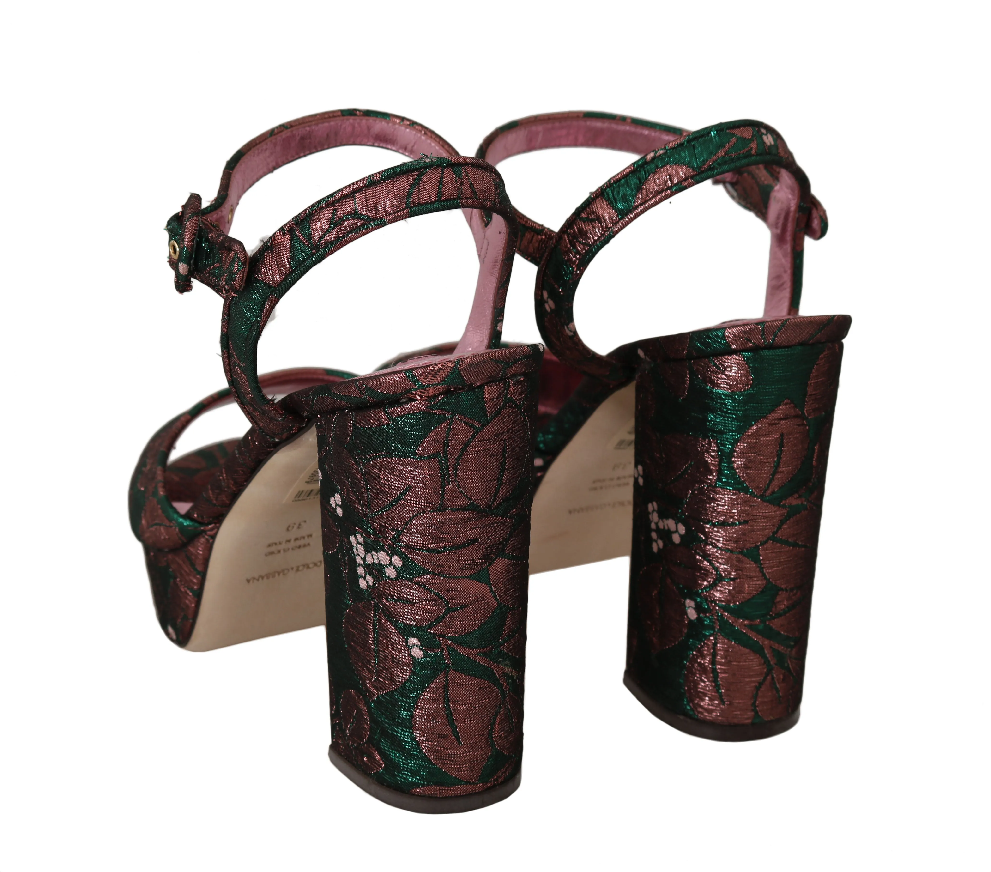 Green Pink Floral Jacquard Sandals