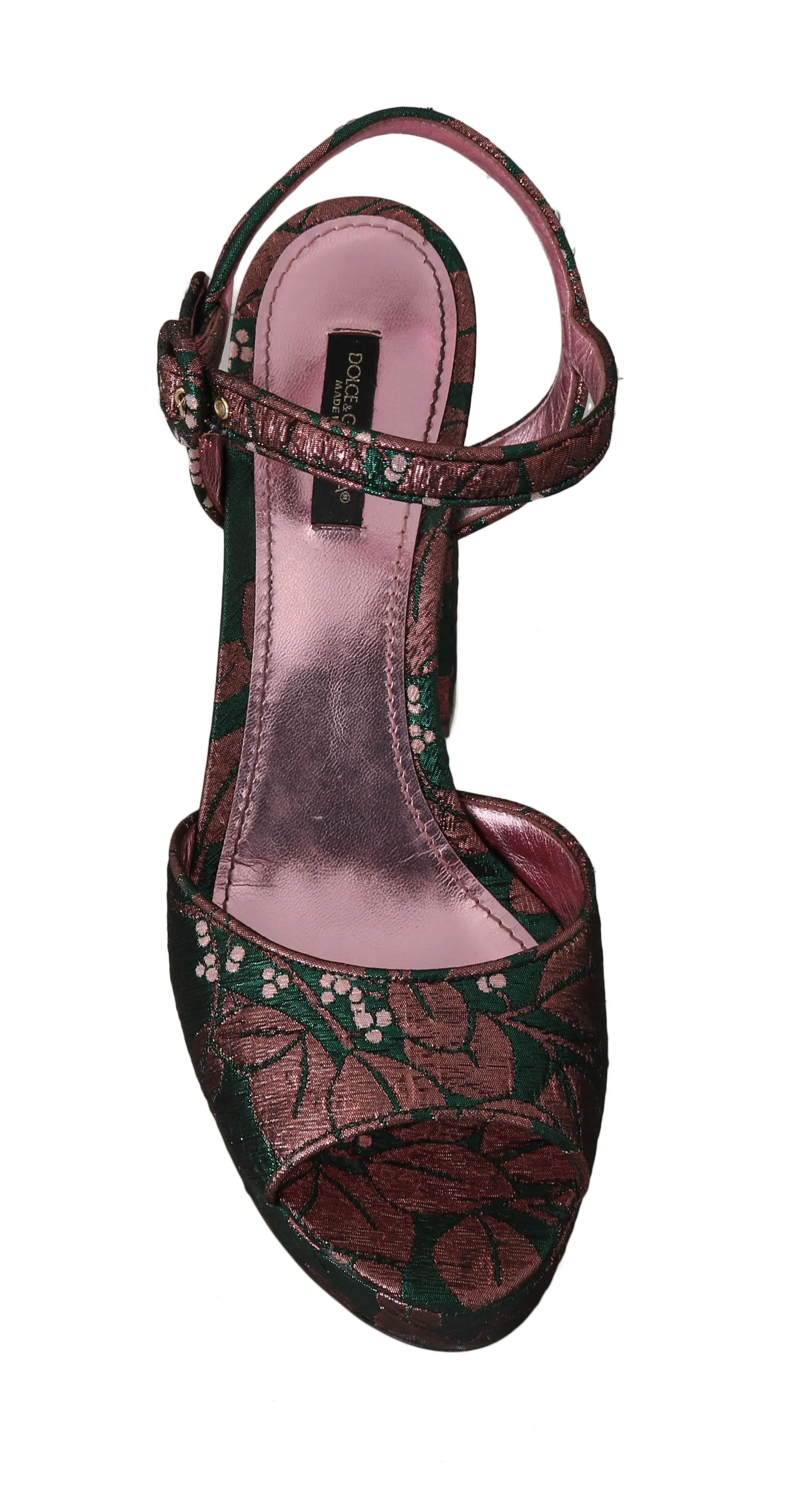 Green Pink Floral Jacquard Sandals