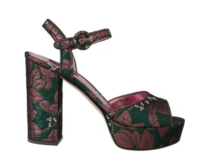Green Pink Floral Jacquard Sandals