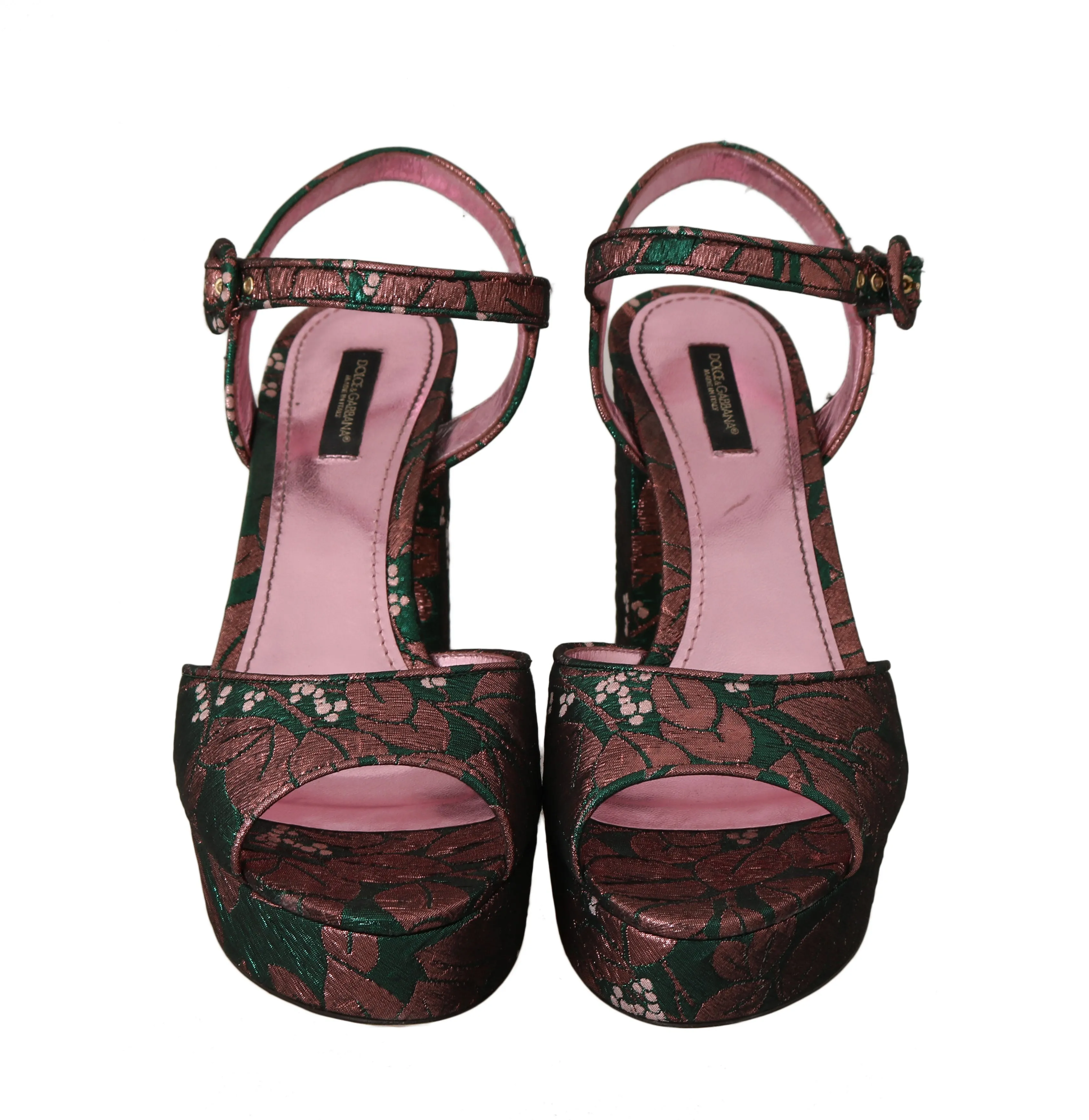 Green Pink Floral Jacquard Sandals