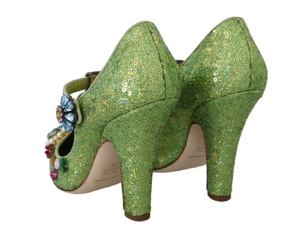 Green Sequin Leather Crystal Sandal