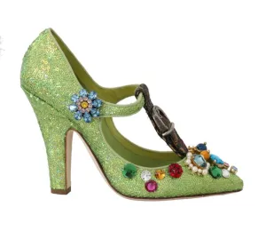 Green Sequin Leather Crystal Sandal