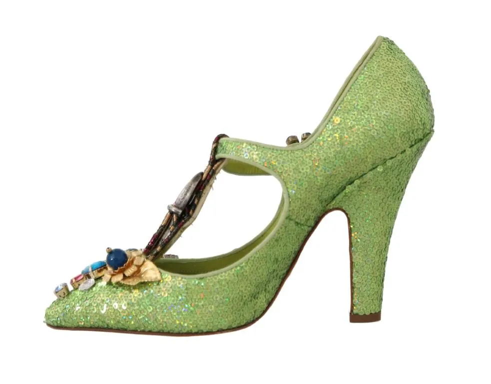 Green Sequin Leather Crystal Sandal