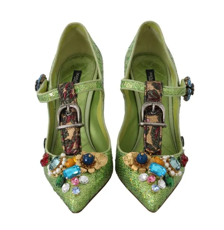Green Sequin Leather Crystal Sandal