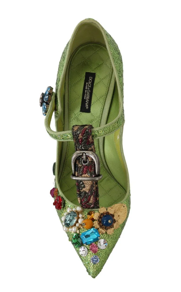 Green Sequin Leather Crystal Sandal
