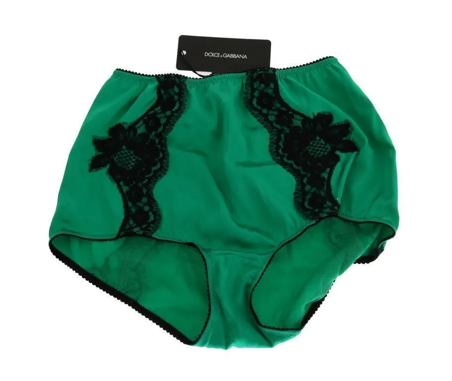 Green Silk Lace High Waist Underwear Briefs