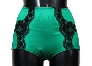 Green Silk Lace High Waist Underwear Briefs