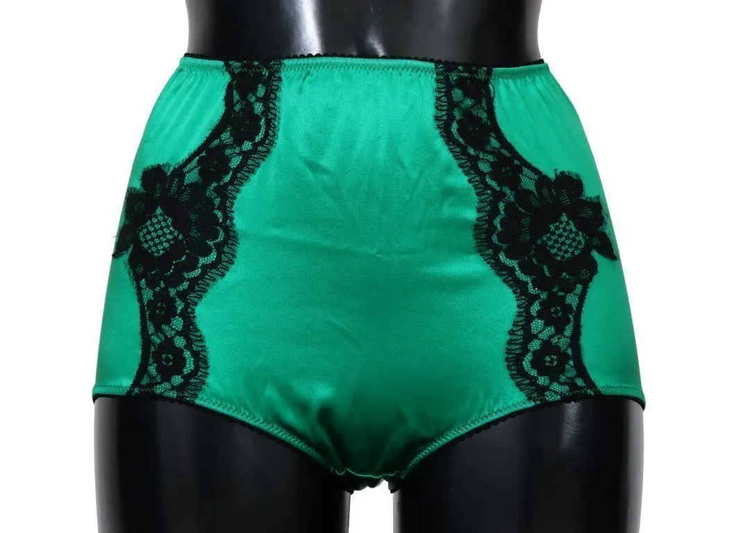 Green Silk Lace High Waist Underwear Briefs