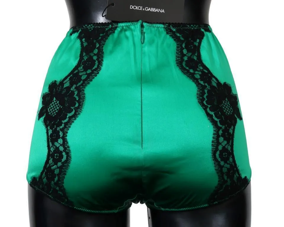 Green Silk Lace High Waist Underwear Briefs