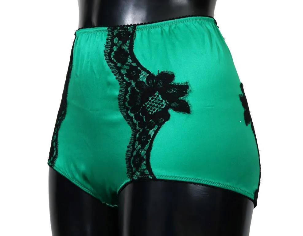 Green Silk Lace High Waist Underwear Briefs
