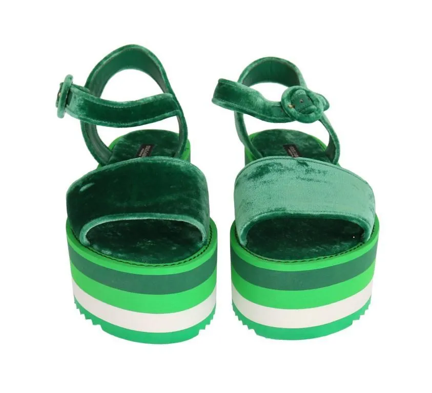 Green Velvet Platform Sandals Wedges
