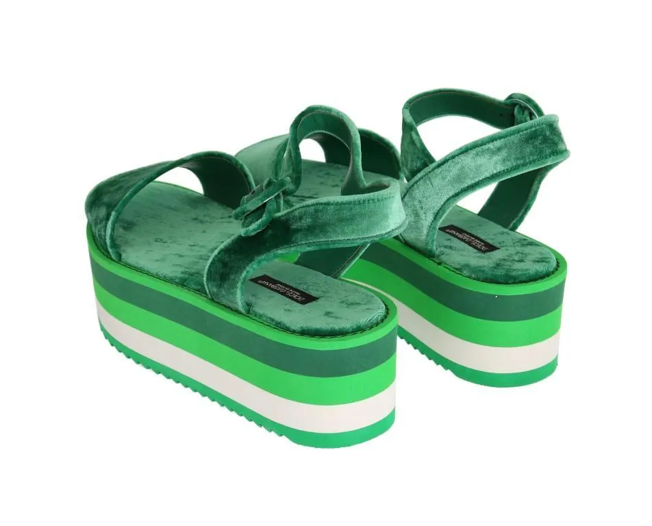 Green Velvet Platform Sandals Wedges