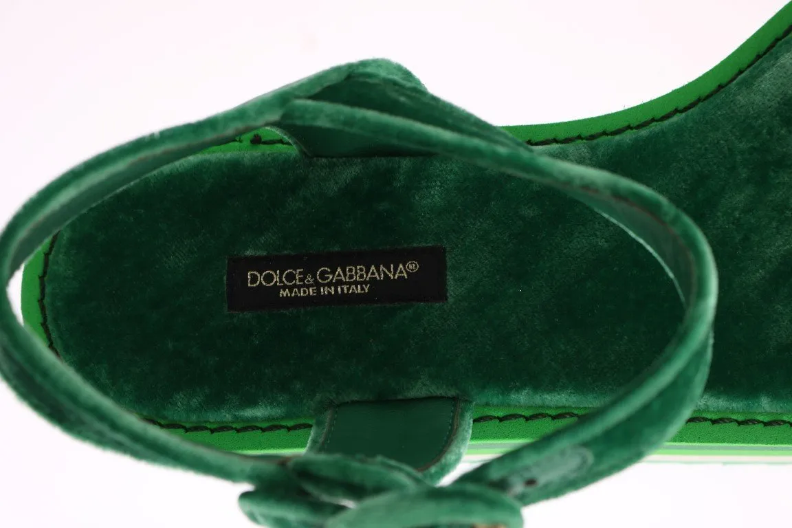 Green Velvet Platform Sandals Wedges