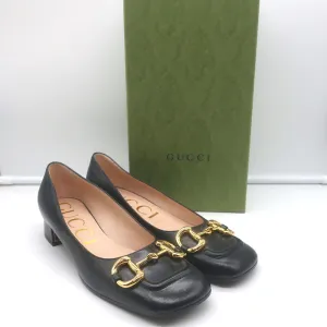 Gucci Baby Horsebit Ballet Flats Black Leather Size 38.5