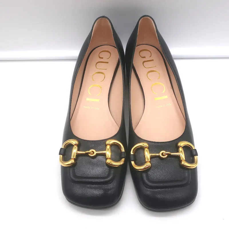 Gucci Baby Horsebit Ballet Flats Black Leather Size 38.5