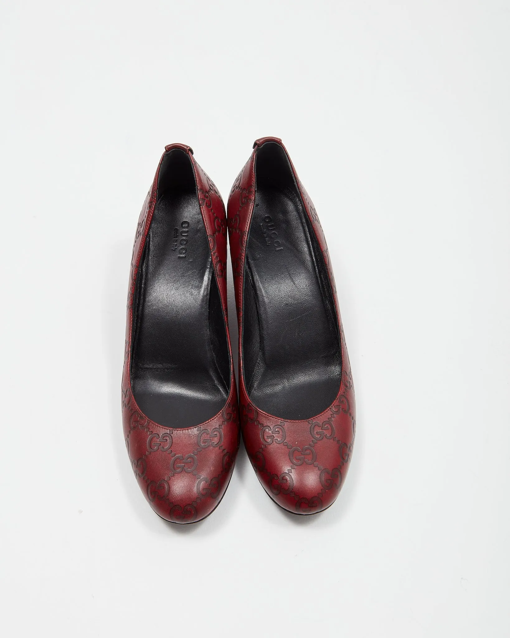 Gucci Burgundy Leather GG Supreme Wedges - 38