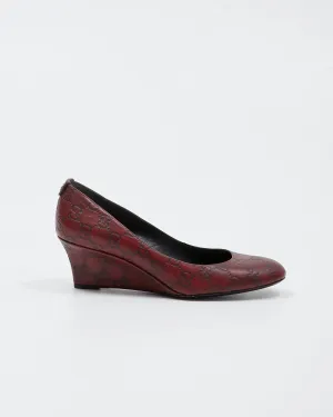 Gucci Burgundy Leather GG Supreme Wedges - 38