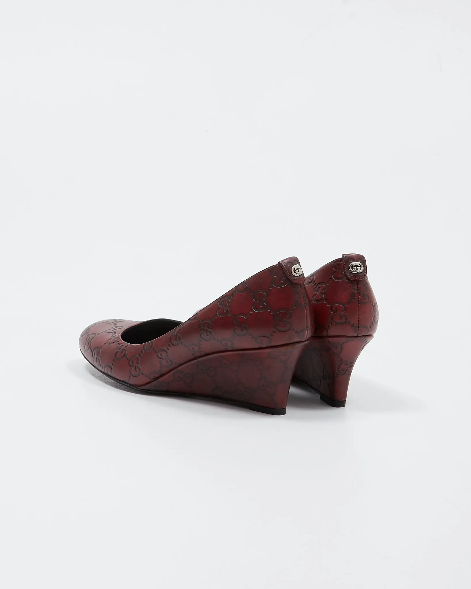 Gucci Burgundy Leather GG Supreme Wedges - 38