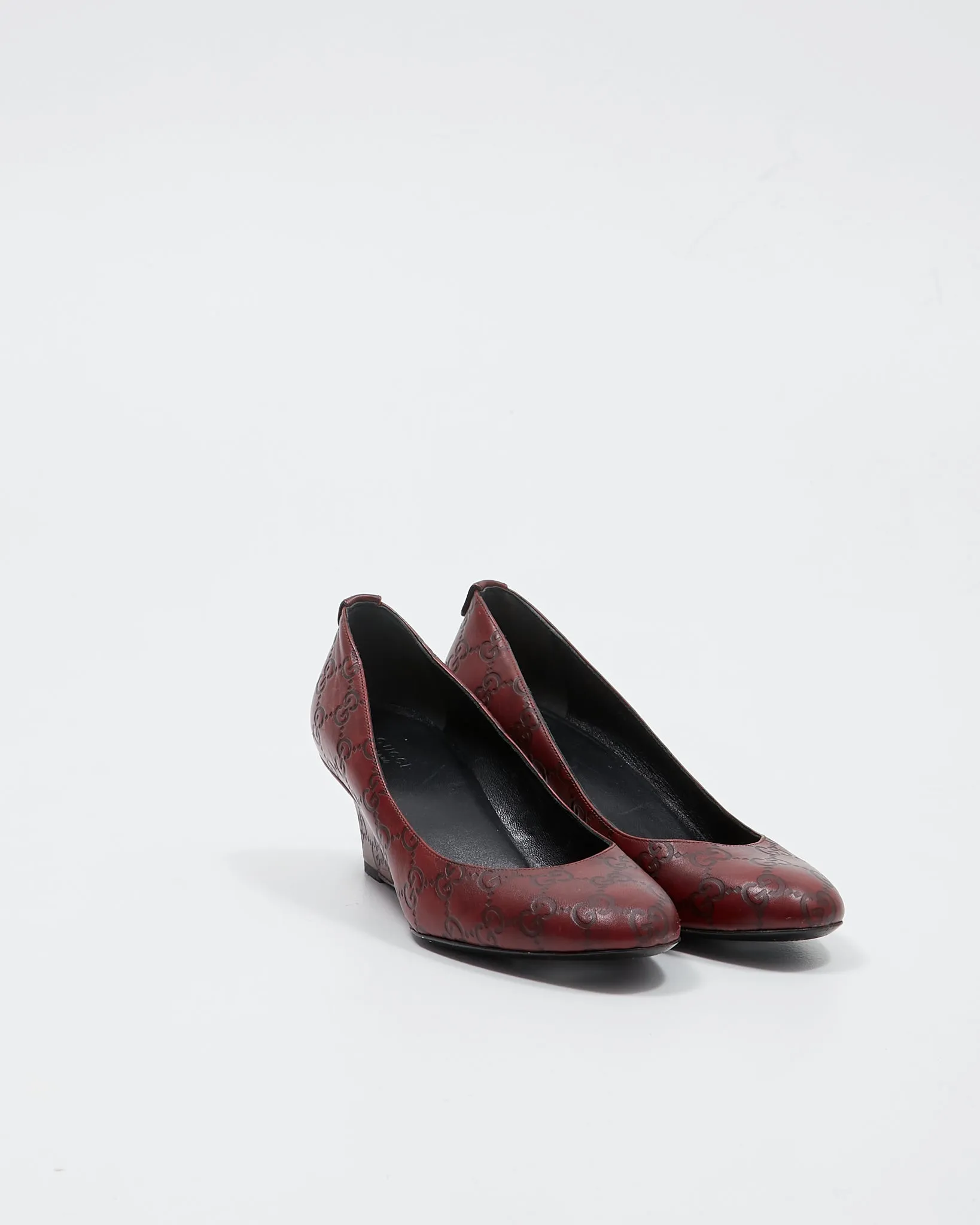 Gucci Burgundy Leather GG Supreme Wedges - 38