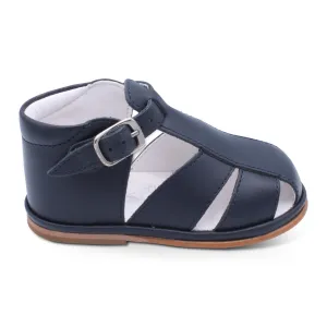 'Guy' Boys Navy Leather T-Bar Sandals