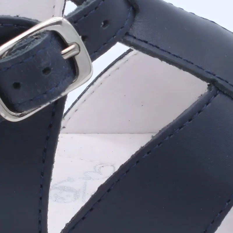 'Guy' Boys Navy Leather T-Bar Sandals