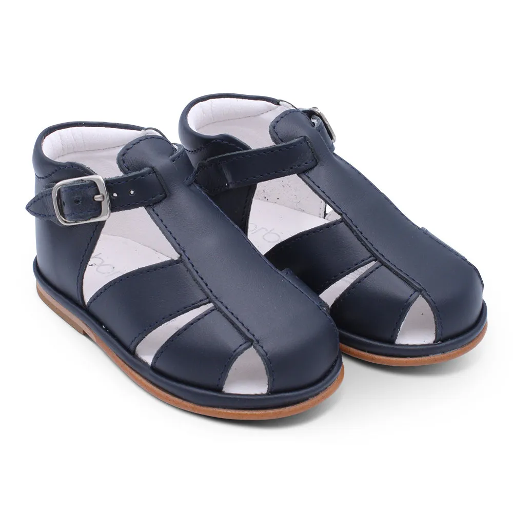 'Guy' Boys Navy Leather T-Bar Sandals