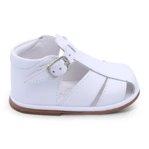 'Guy' Boys White Leather T-Bar Sandals