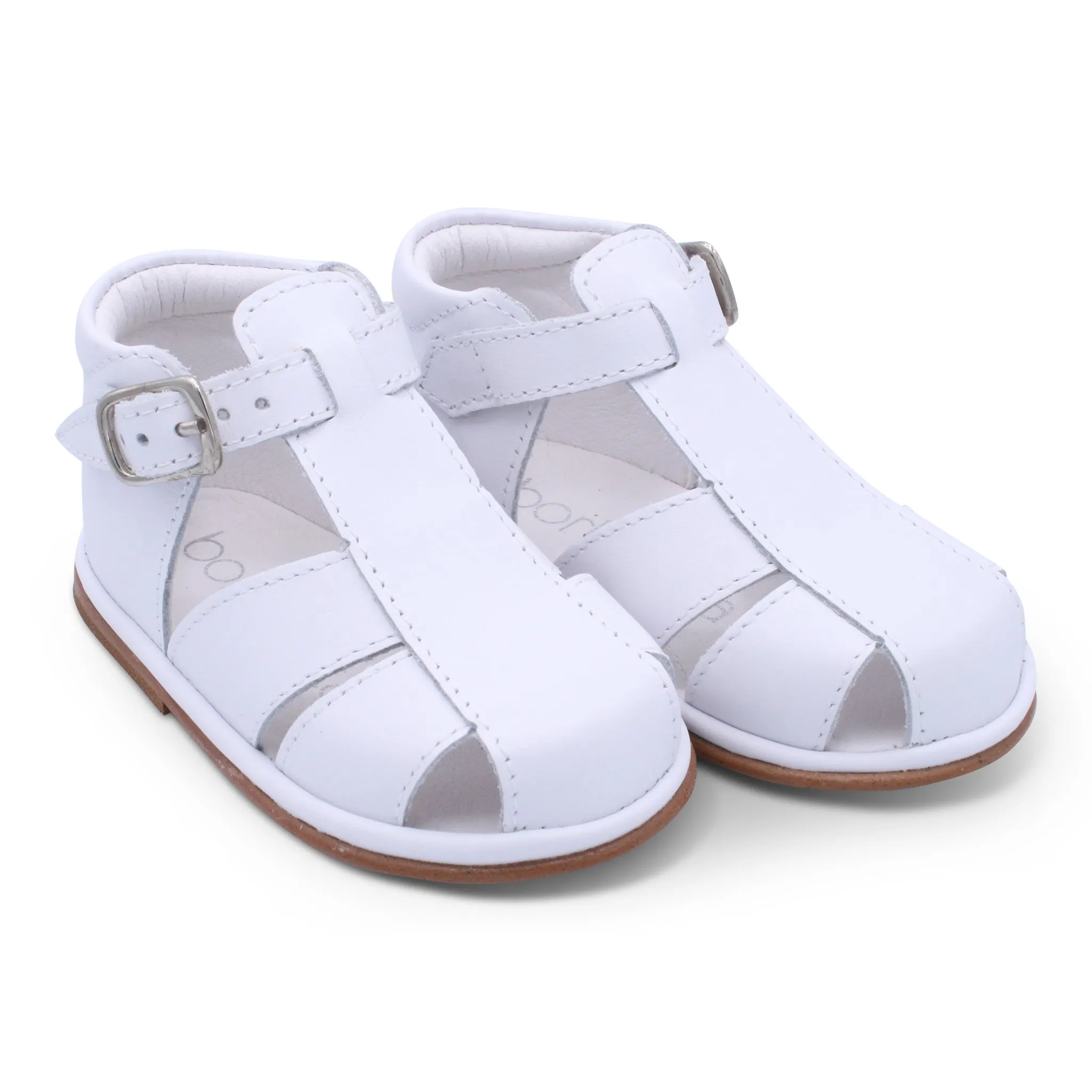 'Guy' Boys White Leather T-Bar Sandals