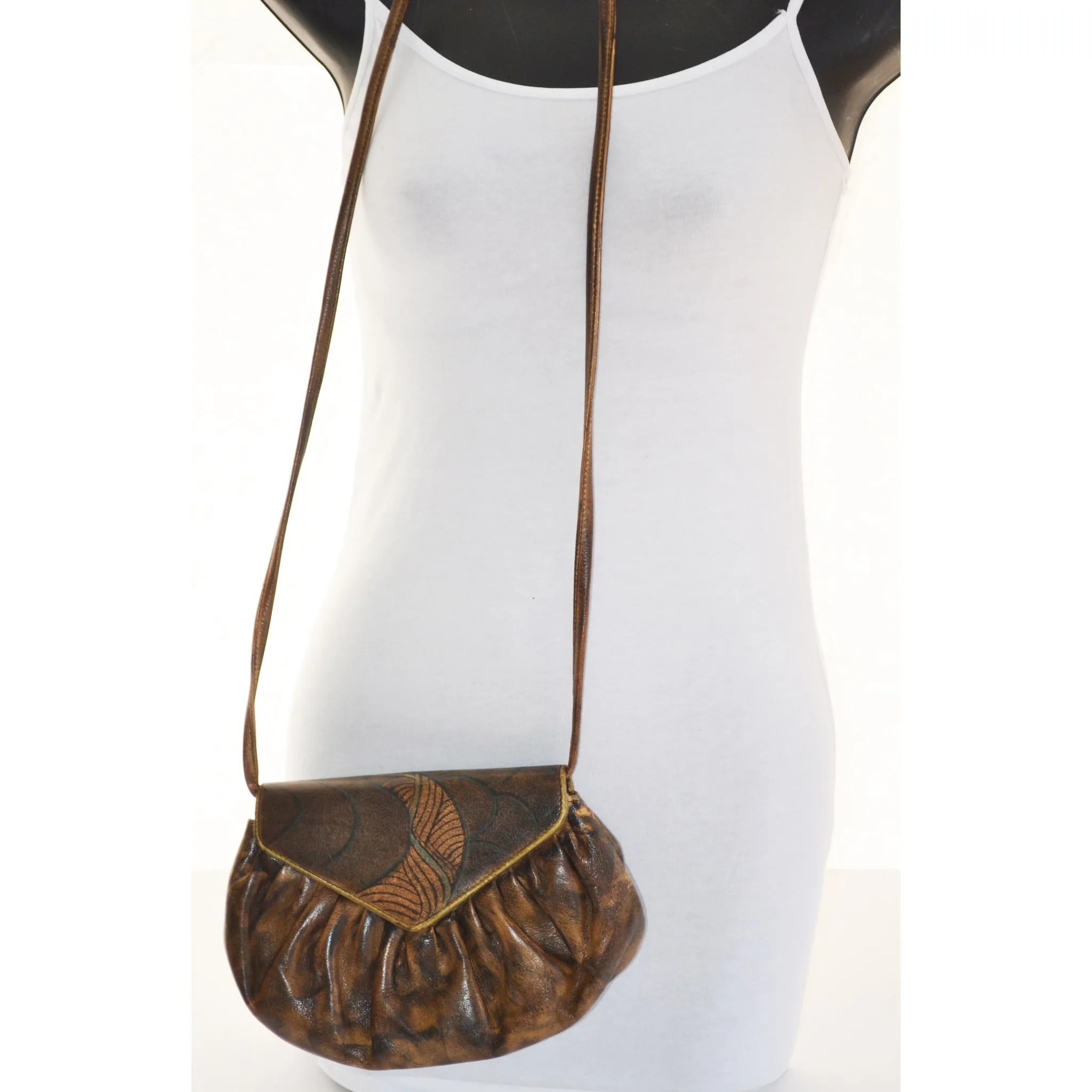 Handpainted Leather Shoulder Purse By Jane Yoo 1980's