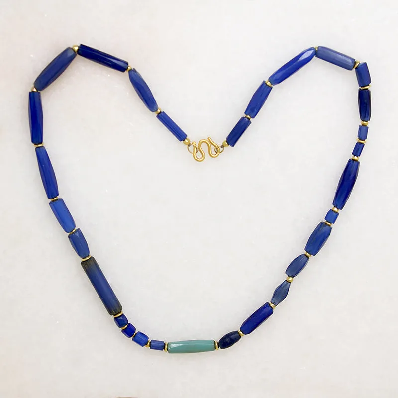 Heavenly Blue Venetian Glass Beads with 22k Gold Accents