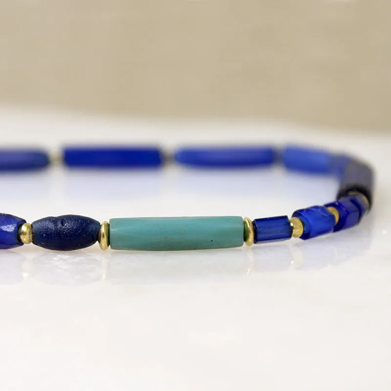 Heavenly Blue Venetian Glass Beads with 22k Gold Accents