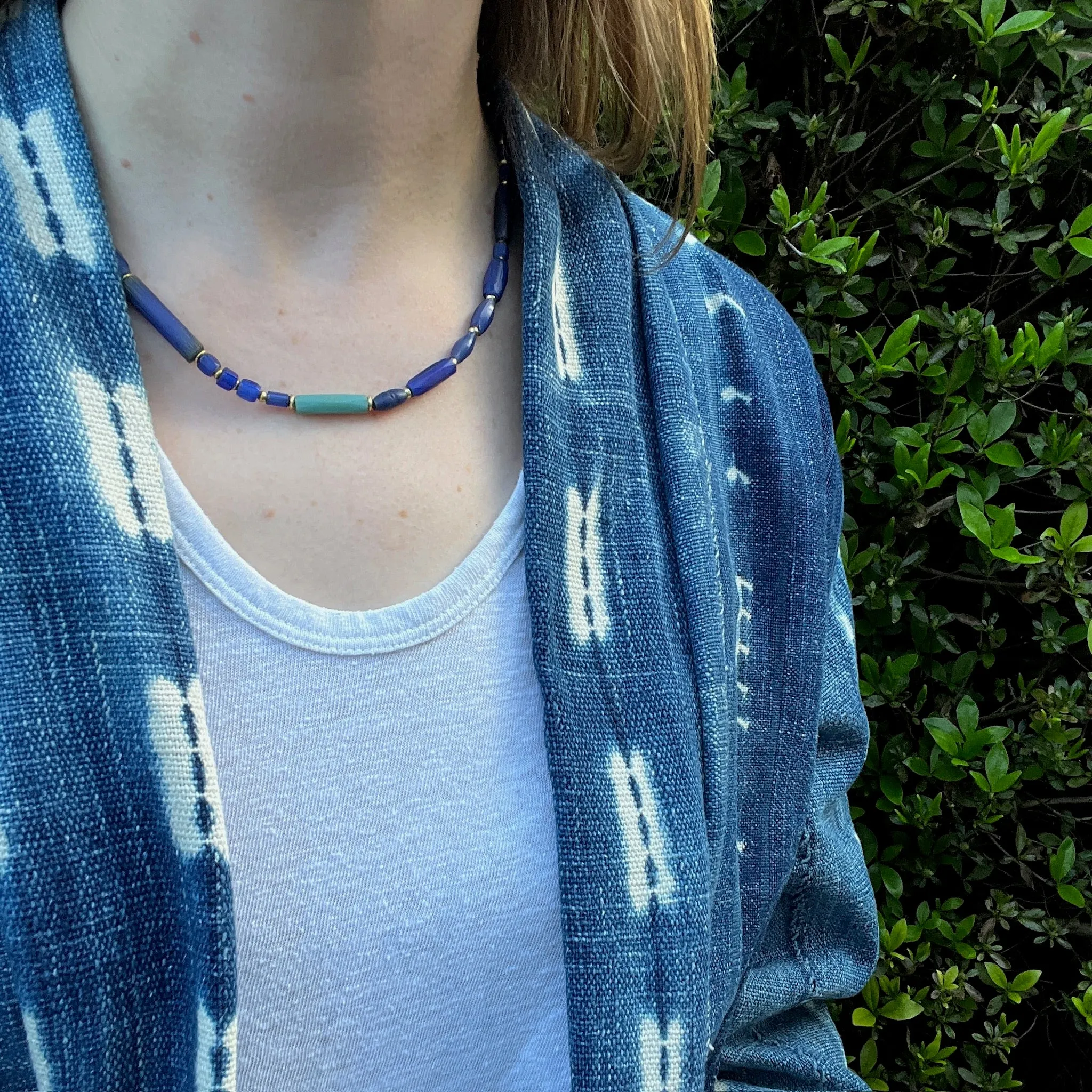 Heavenly Blue Venetian Glass Beads with 22k Gold Accents
