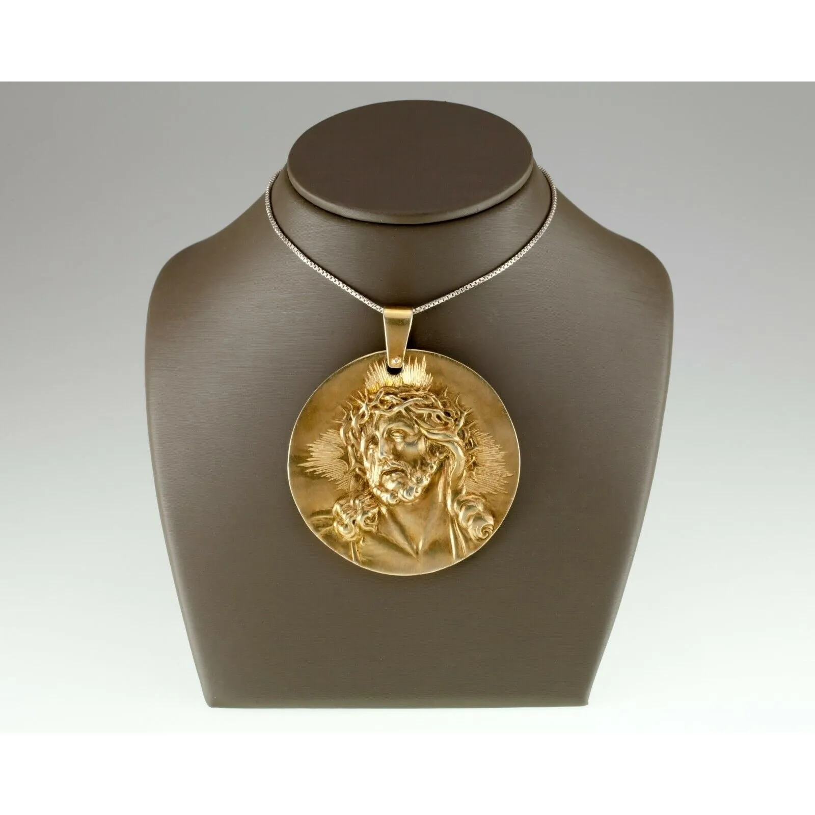High Relief Portrait Pendant of Jesus Christ in Bronze Signed Barrientos