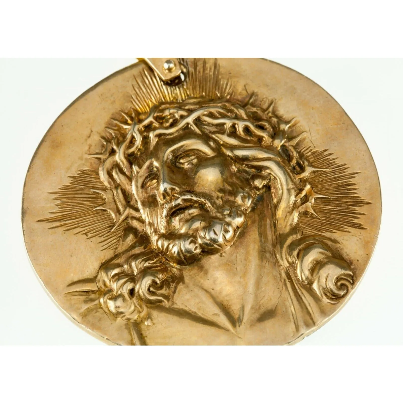 High Relief Portrait Pendant of Jesus Christ in Bronze Signed Barrientos
