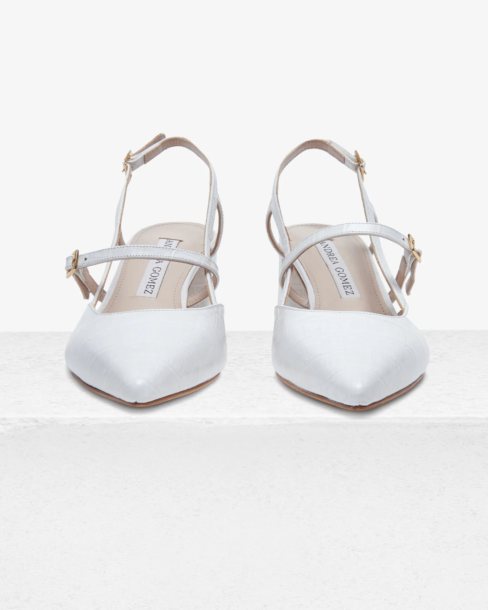 Iman White Faux Croc Slingback