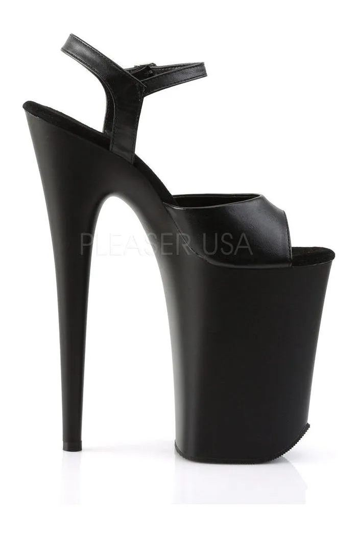 INFINITY-909 Platform Sandal  | Black Faux Leather